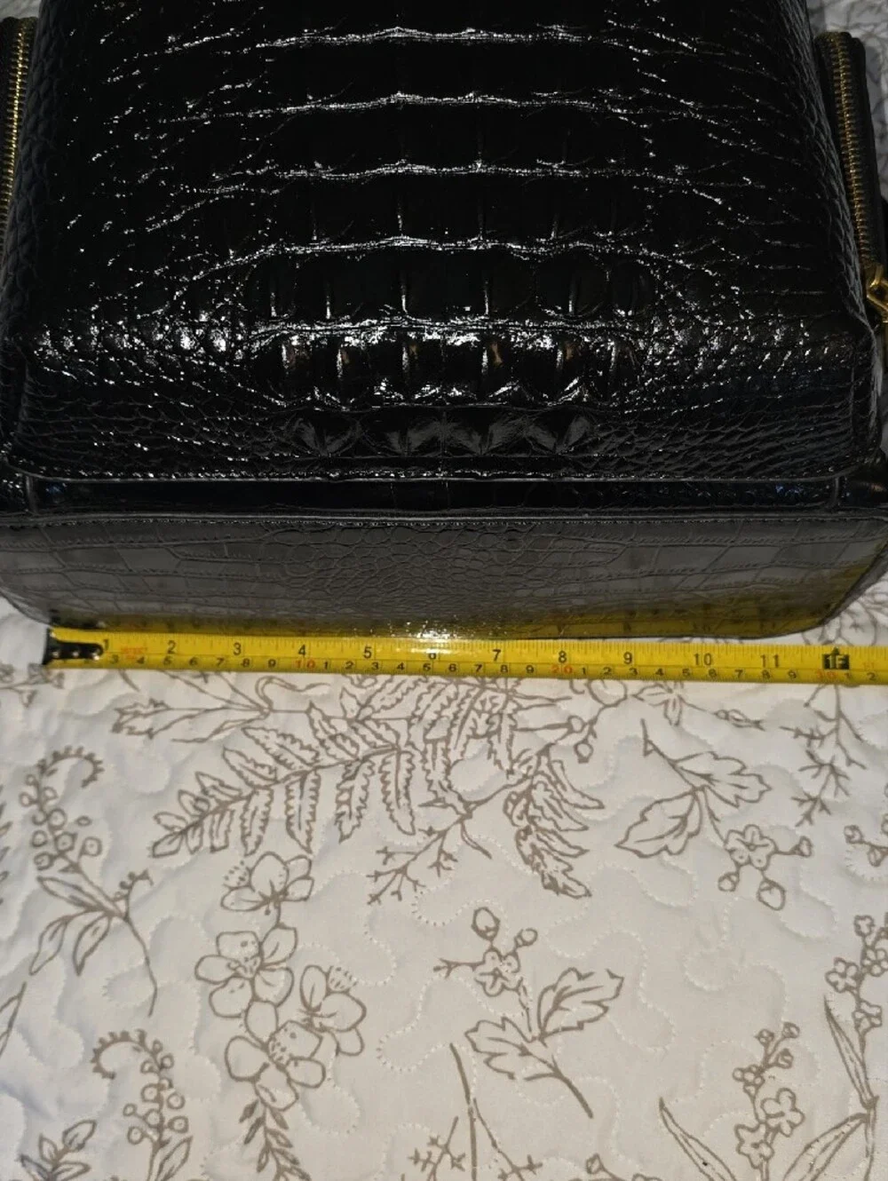 Black Croc-Embossed Backpack Purse - Unbranded